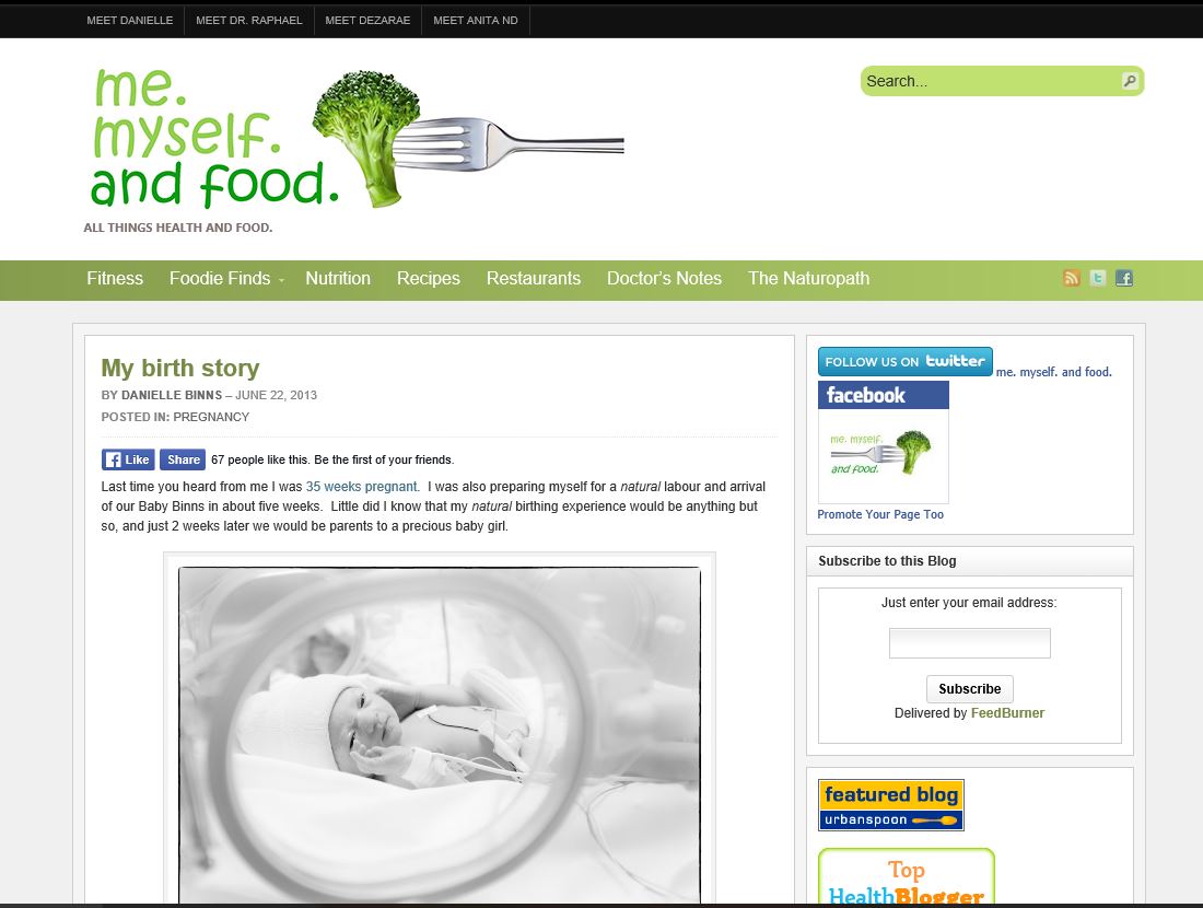 Me Myself and Food My birth story